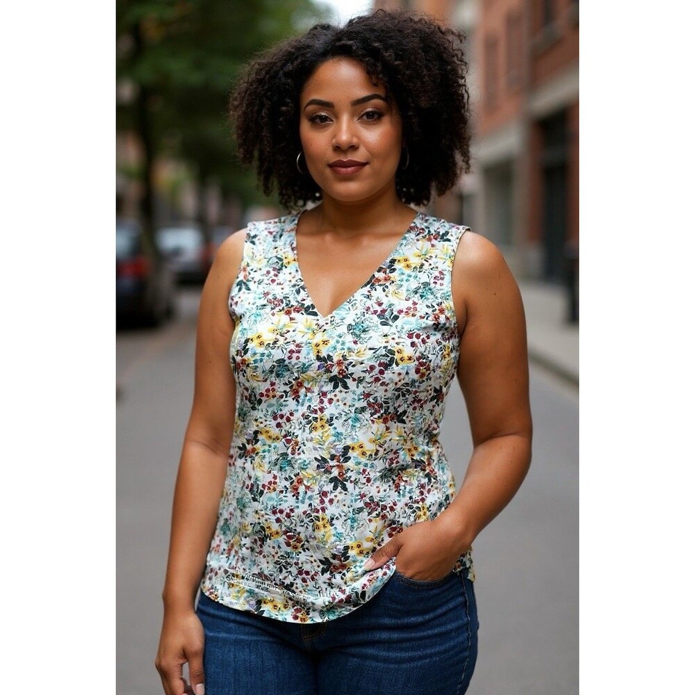 A.N.A Multicolored Women’s Floral V-neck Blouse Eyelet Trim Size XXL Boho